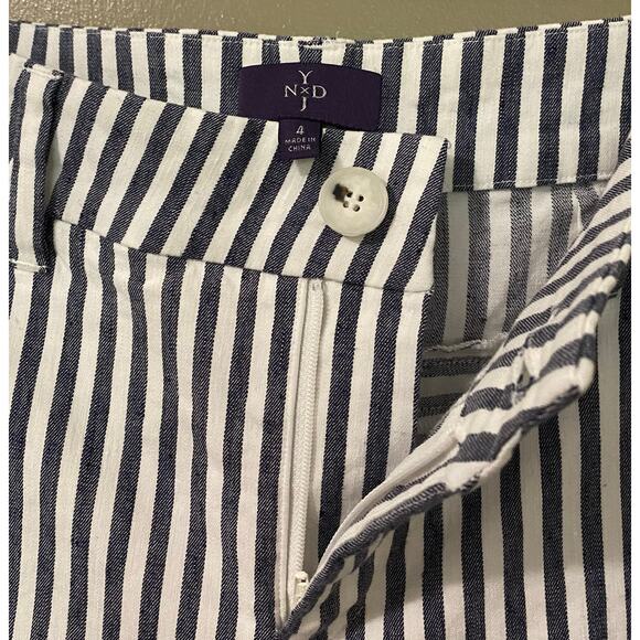 NYDJ Flare Linen Blend Pants 4 Navy Blue White Striped Preppy Nautical Coastal - Picture 6 of 14